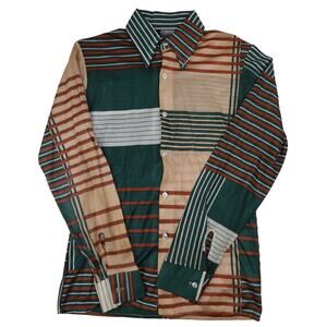 Vintage Chrome Large Collar Acetate Nylon Blend Plaid Shirts